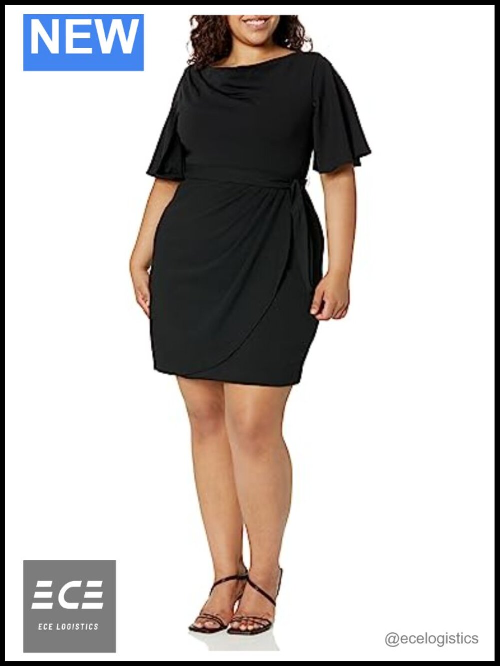 Scuba Crepe Cowl Neck Desk to Dinner Dress Tie Waist Semi Formal Knee Length
